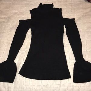 Stretchy, cold-shoulder, black sweater